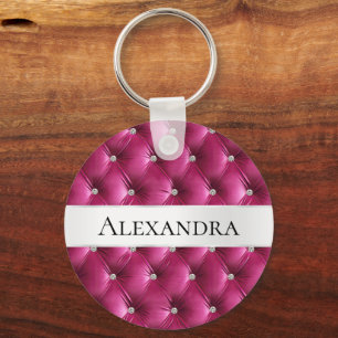 Glam roze namaak fluweel luxe naam sleutelhanger