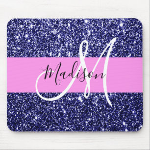Glam Roze Navy Blauwe Glitters Glans Naam Monogram Muismat