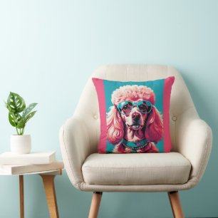 Glam Roze Poodle In Teal Zonnebril & Hart Callor Kussen