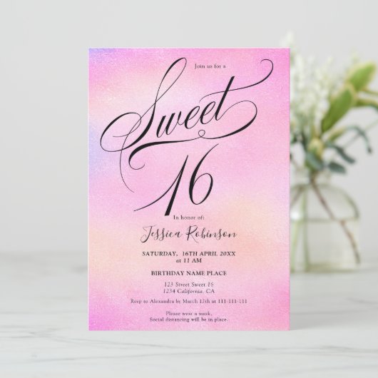 Glam roze regenboog holografisch script chic Sweet Kaart (Staand voorkant)