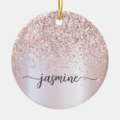 Glam Roze Roze Goud Glitter Monogram Naam Script Keramisch Ornament (Voorkant)