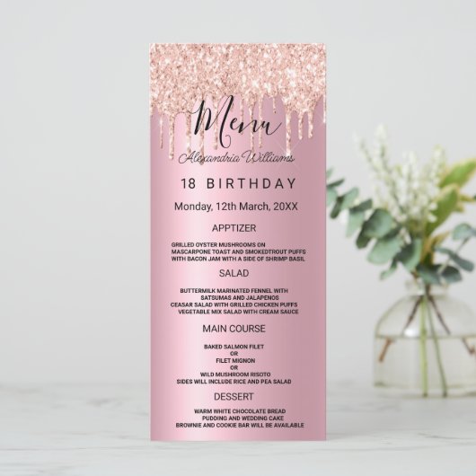 Glam roze roze goudglitterdruppels Birthday Progra Programma (Staand voorkant)