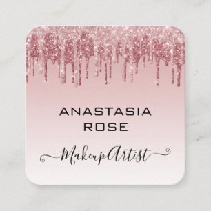 Glam roze roze roodbruine glitter druppelt artiest vierkante visitekaartje