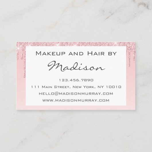 Glam roze roze roodbruine glitter druppelt artiest visitekaartje (Achterkant)