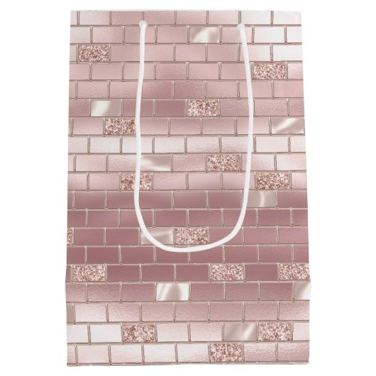 Glam Roze Roze Stenen Bruiloftsfeest Medium Cadeauzakje (Achterkant)