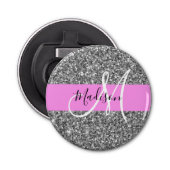 Glam Roze & Silver Glitter Sparkles Monogram Button Flesopener (Voorkant)