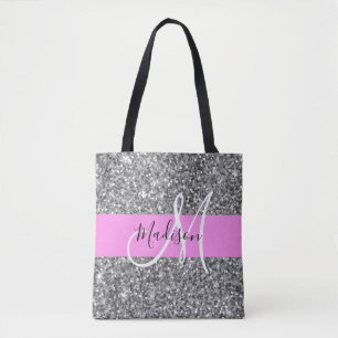 Glam Roze & Silver Glitter Sparkles Monogram Draagtas