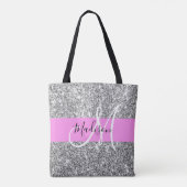 Glam Roze & Silver Glitter Sparkles Monogram Draagtas (Achterkant)