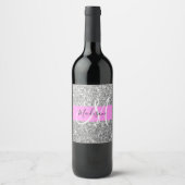 Glam Roze & Silver Glitter Sparkles Monogram Wijn Etiket (Voorkant)