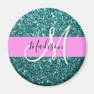 Glam Roze Teal Groen Glitter Schitterende Naam Mon Magneet