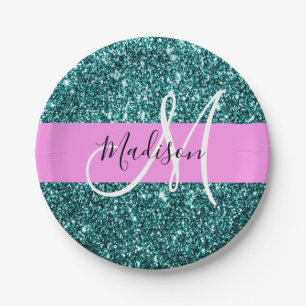 Glam Roze Teal Groen Glitter Schitterende Naam Mon Papieren Bordje