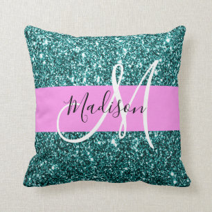 Glam Roze Turquoise Groen Glitter Fonkelende Naam Kussen