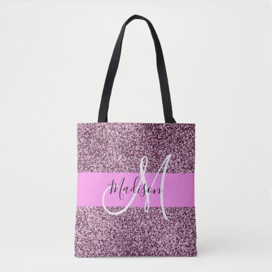 Glam Roze & Violet Glitter Sparkles Monogram Draagtas (Voorkant)