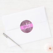 Glam Roze & Violet Glitter Sparkles Monogram Ronde Sticker (Envelop)