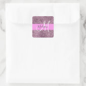 Glam Roze & Violet Glitter Sparkles Monogram Vierkante Sticker (Tas)