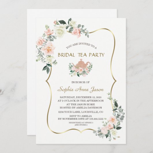 Glam Roze Witte Bloemstuk Gouden Lijst Bruiloft Th Kaart (Voorkant / Achterkant)