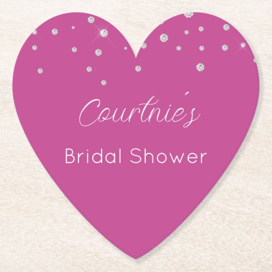 Glam Roze Witte Diamanten Bruiloft Feest Kartonnen Onderzetters (Voorkant)