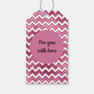 Glam Roze Witte Zigzag Stripes Cadeaulabel