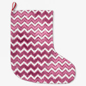 Glam Roze Witte Zigzag Stripes Grote Kerstsok (Voorkant)