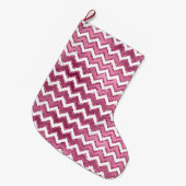 Glam Roze Witte Zigzag Stripes Grote Kerstsok (Voorkant (Hangend))