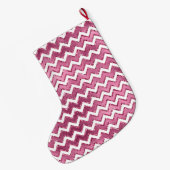 Glam Roze Witte Zigzag Stripes Grote Kerstsok (Achterkant (Hangend))