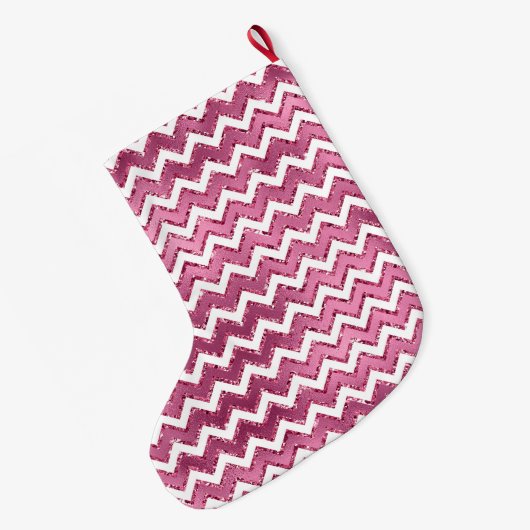 Glam Roze Witte Zigzag Stripes Grote Kerstsok (Achterkant (Hangend))