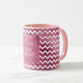 Glam Roze Witte Zigzag Stripes Mok (Voorkant rechts)