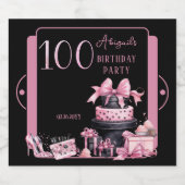 Glam Roze Zwart Mode 100e Verjaardagsfeestje Sparkling Wijnetiket (Enkel label)