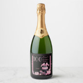 Glam Roze Zwart Mode 100e Verjaardagsfeestje Sparkling Wijnetiket (Voorkant)