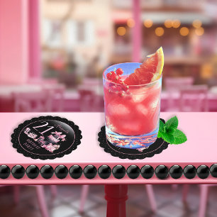 Glam Roze Zwart Mode 21e Verjaardagsfeestje Kartonnen Onderzetters