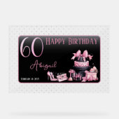 Glam Roze Zwart Mode 60e Verjaardagsfeestje Acryl Bord (Voorkant)