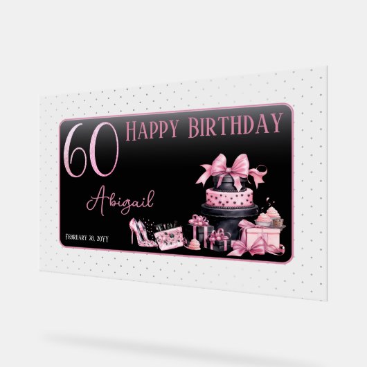 Glam Roze Zwart Mode 60e Verjaardagsfeestje Acryl Bord (Hoek)