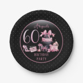 Glam Roze Zwart Mode 60e Verjaardagsfeestje Papieren Bordje (Voorkant)