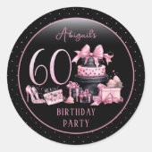 Glam Roze Zwart Mode 60e Verjaardagsfeestje Ronde Sticker (Voorkant)