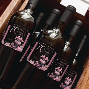 Glam Roze Zwart Mode 70e Verjaardagsfeestje Sparkling Wijnetiket