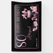 Glam Roze Zwart Mode 80ste Verjaardagsfeestje Spandoek (Verticaal)