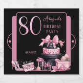 Glam Roze Zwart Mode 80ste Verjaardagsfeestje Sparkling Wijnetiket (Enkel label)