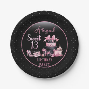 Glam Roze Zwarte Mode Sweet 13 Verjaardagsfeestje Papieren Bordje