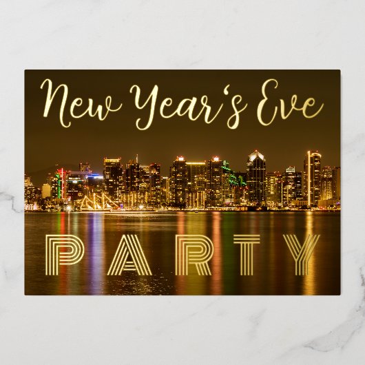 Glam San Diego NYE Party Custom Gold Folie Uitnodiging (Voorkant)