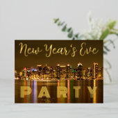 Glam San Diego NYE Party Custom Gold Folie Uitnodiging (Staand Voorkant)