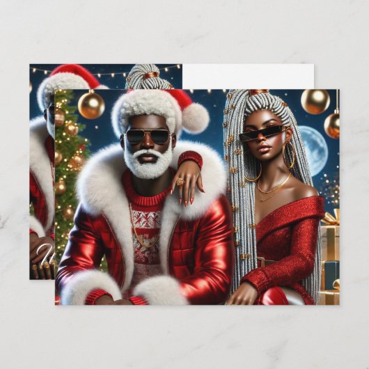 Glam Santa & Mrs. Claus Luxury Xmas Card Briefkaart (Voorkant / Achterkant)