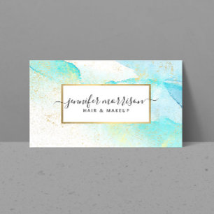 Glam Script Aqua Blue Waterverf Faux Gold Dust Visitekaartje