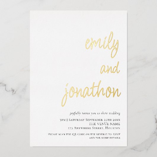 Glam Script Names QR Code Weddenschap Luxe Real Folie Uitnodiging (Voorkant)