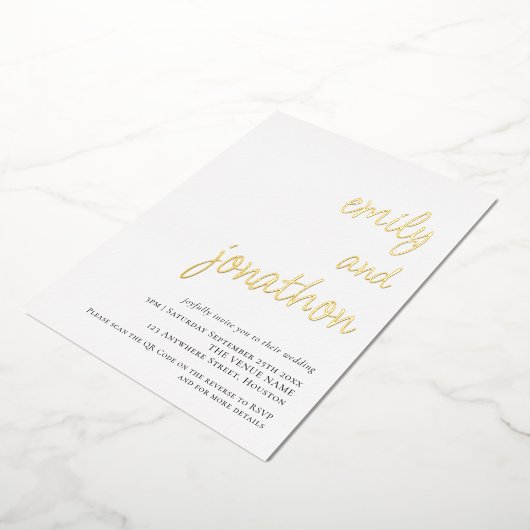 Glam Script Names QR Code Weddenschap Luxe Real Folie Uitnodiging (Gedraaid)