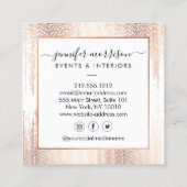 Glam Script Roos Gold Confetti Rain Vierkante Visitekaartje (Achterkant)