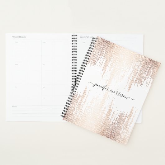 Glam Script Rose Gold Confetti Pluie Planner (Devant avec enveloppe)