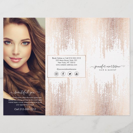 Glam Script Roze Goud Confetti Regen Tri-Fold Flyer (Voorkant)