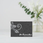 ** Glam Scroll Diamonds Black Glitter Luxe Bling Visitekaartje (Staand voorkant)