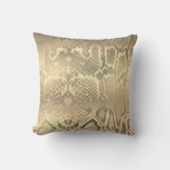 Glam Sepia Gold Animal Python Slanke Huid Kussen (Voorkant)