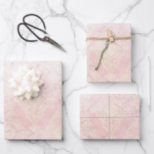 Glam Shabby Chic Roze Wit Glans Elegant Inpakpapier Vel